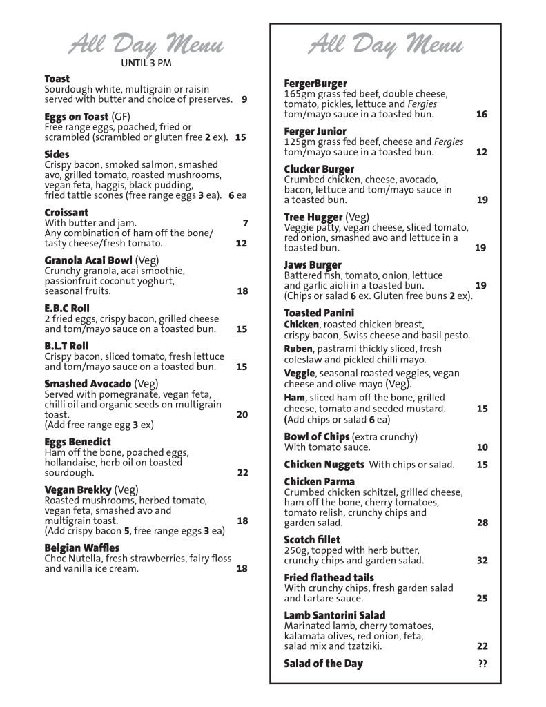 Menu Blairgowrie Cafe Home of the Ferger Burger