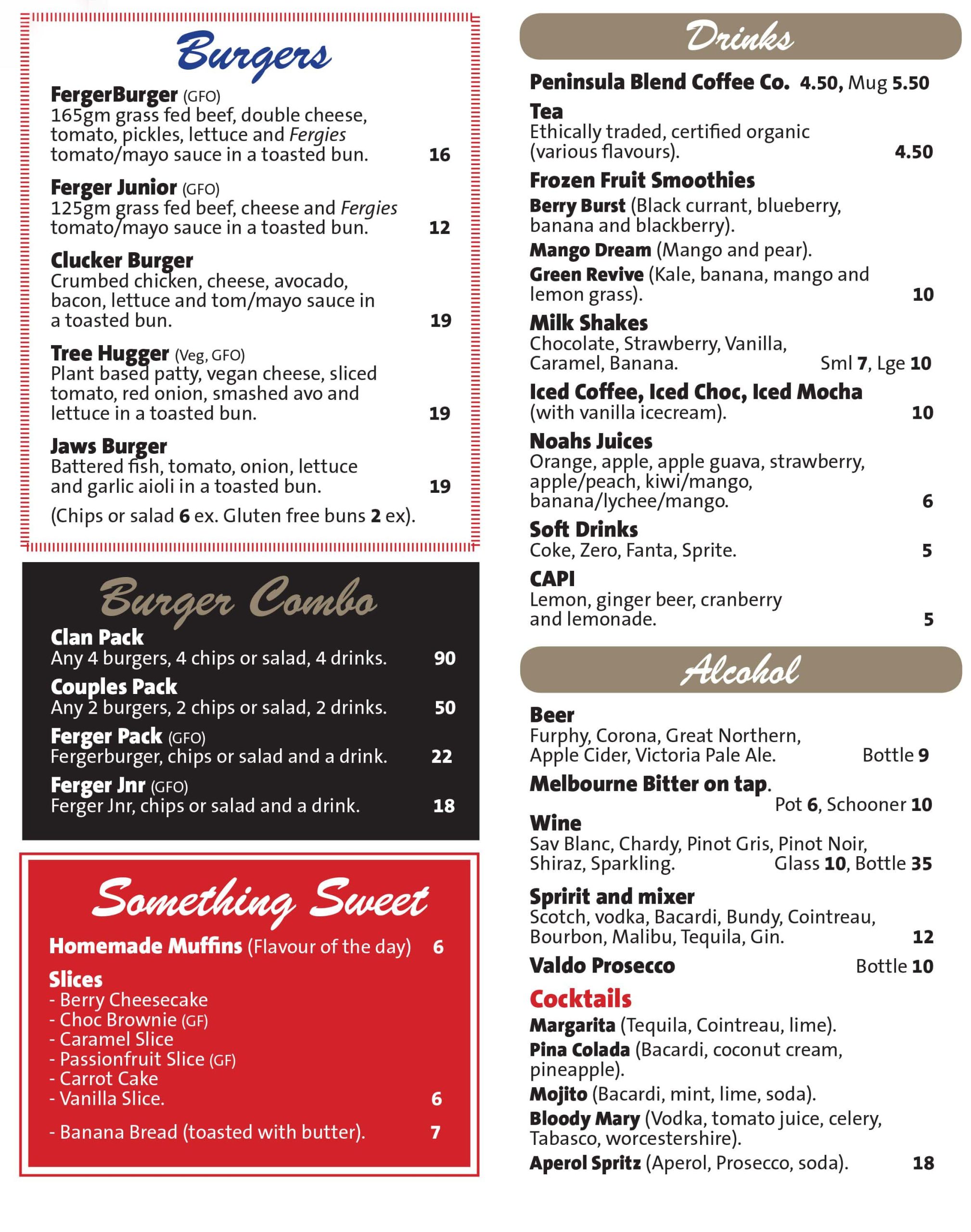 Menu Blairgowrie Cafe Home of the Ferger Burger